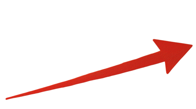 Upward red arrow graph, a simple red arrow graph pointing upwards, representing the concept of stock market growth, stock market growth red arrow graph, on a transparent backgrounds - Powered by Adobe
