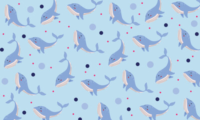 Seamless pattern with whales or cute fishes