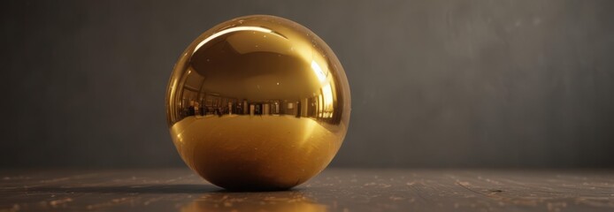 Shimmering gold foil sphere, modern decor  Reflective metallic surface ,  premium,  close-up,  minimalist