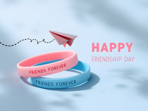 Happy Friendship Day Pink Blue Silicone Bracelets Friendship Bands Paper Airplane Design Celebration Gift Ideas Best Friend Cute Pastel Colors Friendship Symbol Perfect Gift Lovely Adorable Friendship