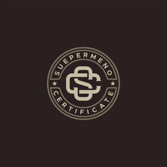 Initials Monogram Letter SC CS Vintage Retro Stamp Label logo design