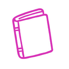 Hand-drawn pink outline of a closed book in cartoon doodle sketch style for education themes