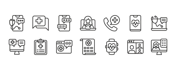 Telemedicine Icon Set. Vector Graphic Illustration.
