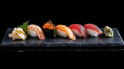 Assorted Nigiri Sushi on a Slate Platter