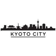 Obraz premium Kyoto skyline horizontal banner. Black Kyoto City, Japan. Vector template for your design. Vector black silhouette. with white background