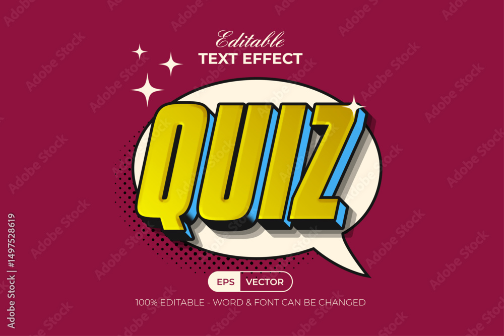 Poster Quiz Text Effect 3D Style. Editable Text Effect With Bubble Speech.