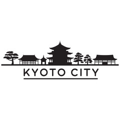 Naklejka premium Kyoto skyline horizontal banner. Black Kyoto City, Japan. Vector template for your design. Vector black silhouette. with white background