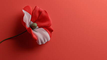 Indonesian Red and White Flag and poppies on a red background with space for text
