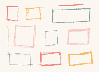 Colorful hand drawn vector set with cute grunge square frames and borders for kids products