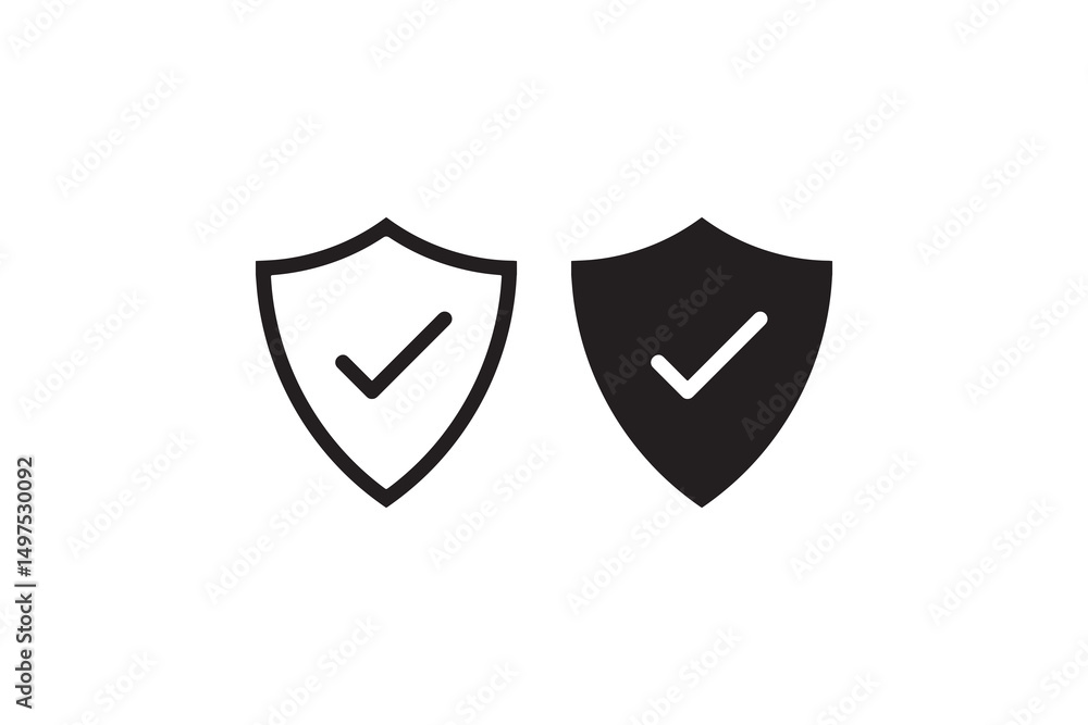 Poster comparison of two shields with check and x marks in black and white.