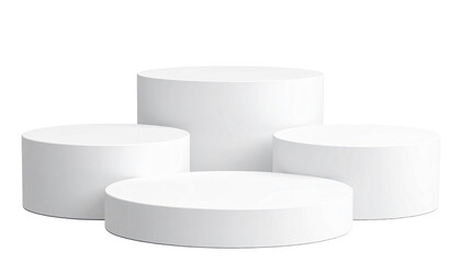White cylindrical display stands isolated on a white background