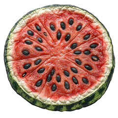 Fresh juicy watermelon slice with seeds close up summer fruit background on transparent background