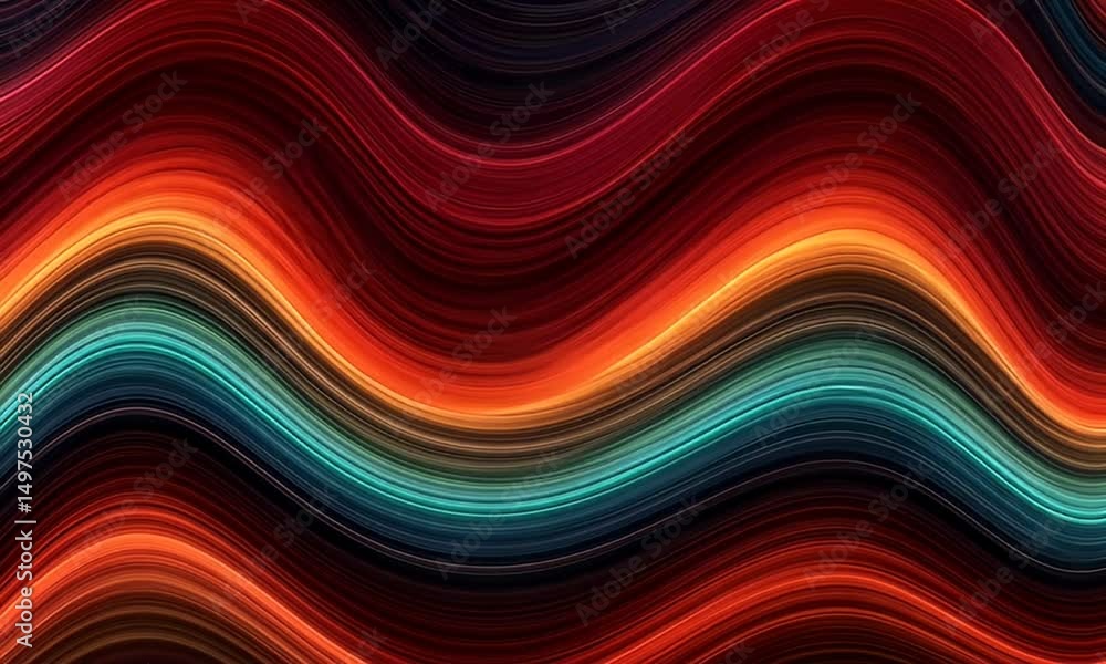 Poster abstract wavy lines with gradient colors and glowing effects on black background