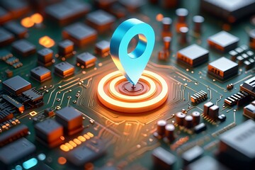 Futuristic GPS Location Technology Circuit Board Pinpoint Mapping