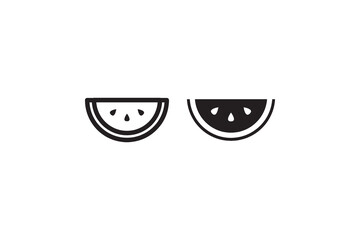 Minimalist watermelon slices icon with halves in black and white design.
