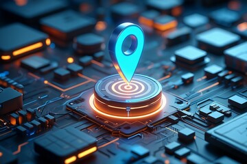 Futuristic GPS Location Technology Circuit Board Pinpoint Mapping