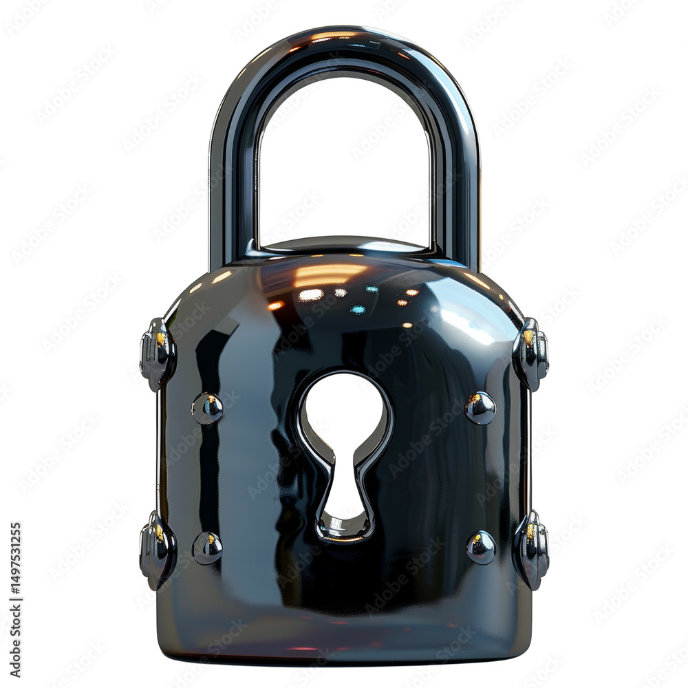 Poster metallic padlock symbolising security and robust digital data encryption
