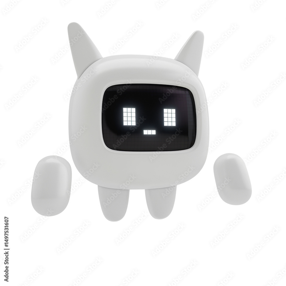 Poster abstract 3d rendering of futuristic cute cat robot on isolated white background