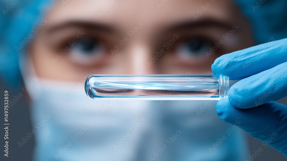 Aufkleber a focused scientist holds a test tube with a clear liquid. the image captures a moment of exploratio