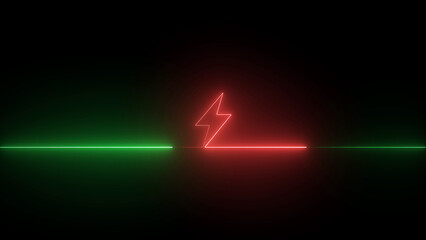 Neon bolt lighting neon sign with power effect animation seamless. Looped. Night bright neon sign.