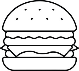 Bold Line Art Hamburger Illustration Sesame Bun Patty Cheese Lettuce Tomato