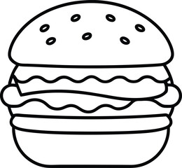 Bold Line Art Hamburger Illustration Sesame Bun Patty Cheese Lettuce Tomato