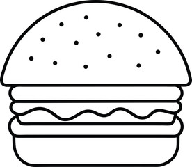 Bold Line Art Hamburger Graphic Sesame Bun Patty Cheese and Vegetables
