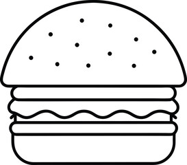 Bold Line Art Hamburger Illustration Sesame Bun Patty Cheese Lettuce Tomato