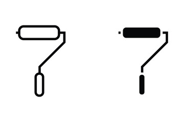 paint roller icon set, wall brush, simple roller paint brush