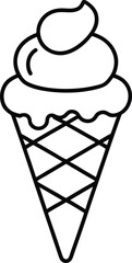 Line Art Ice Cream Cone with Swirled Scoop Minimalist Black Outline Design