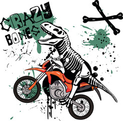  dinosaur on a motorcycle Typography print for kids  . Original design with t-rex, dinosaur. print for T-shirts, textiles, wrapping paper, web. 