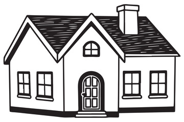 Charming Small House Illustration
Simple Black and White Clipart Home
Cozy Cottage Drawing for Design Projects