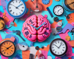 Mastering Your Mindset with vibrant pop art collage of motivational quotes, clocks, and symbolic brain images