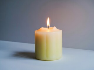Single, Lit Candle on a Light Background, Perfect for Home Decor