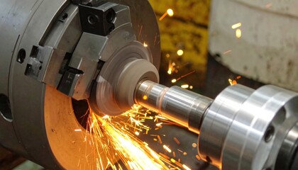 Metalworking Precision: Close-Up of Grinding Operation with Vibrant Sparks Flying