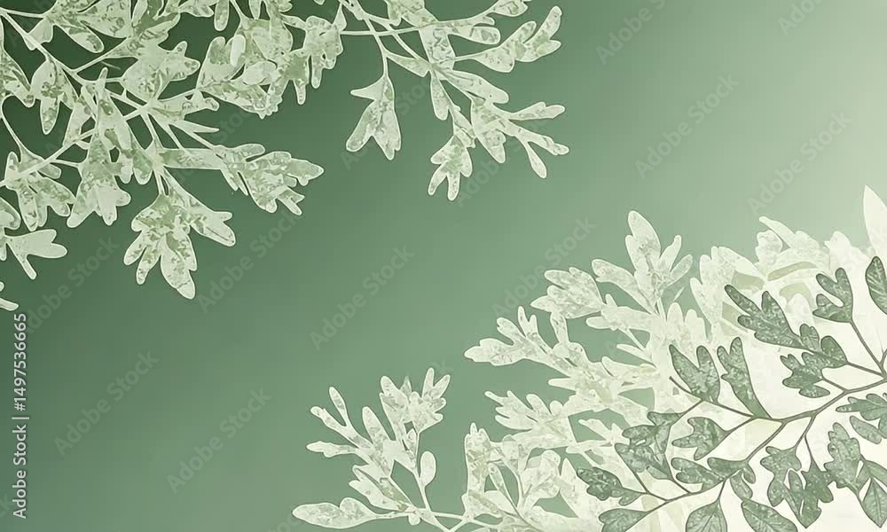 Poster elegant green leafy pattern on gradient background with delicate leaf details