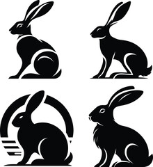 Hare Silhouette Vector | Elegant Rabbit Illustration | Black and White Hare Art | Wild Animal Clipart