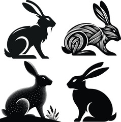 Hare Silhouette Vector | Elegant Rabbit Illustration | Black and White Hare Art | Wild Animal Clipart