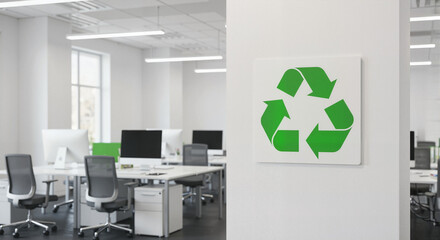 Modern office interior with recycling symbol on the wall  