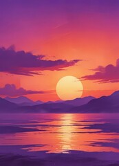 Fiery orange and purple hues blend in abstract watercolor sunset ,  shadow,  illustration,  artwork