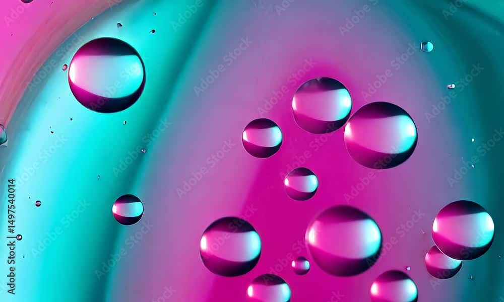 Poster vibrant abstract composition featuring bubbles and colors in a fluid movement backdrop