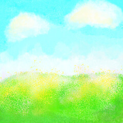 Grassland and blue sky artistic blank soft color background