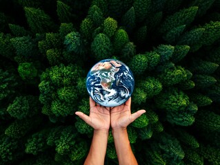 Protecting Our Planet Hands Holding Earth Amidst Lush Green Foliage