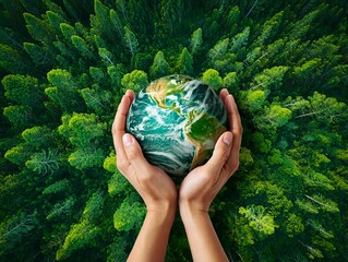 Protecting Our Planet Hands Holding Earth Amidst Lush Green Foliage