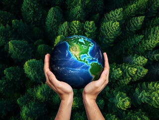 Protecting Our Planet Hands Holding Earth Amidst Lush Green Foliage