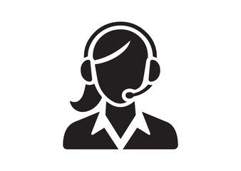 Call center woman Icon, Call center woman Silhouette Black Vector White Background