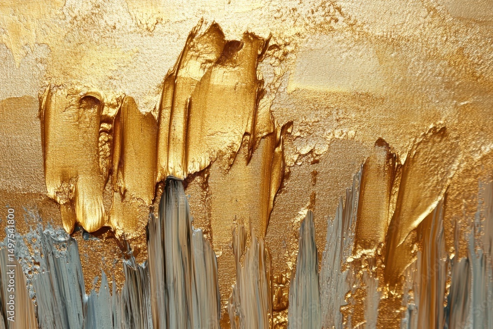 Aufkleber golden and silver textured brushstrokes create an abstract background. use as backdrop to add a touc