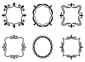  A collection of elegant decorative frames in various shapes and designs, drawn in black-and-white style, perfect for adding a vintage or artistic touch to digital or print projects.