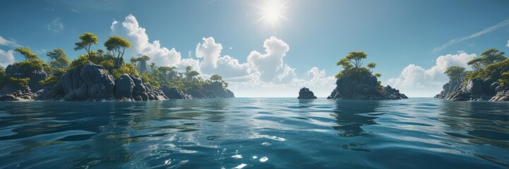 Azure waters, sunlit cloudscape, diverse underwater ecosystem , nature, coral, fish