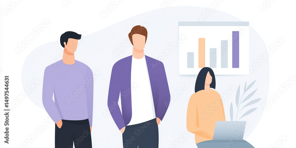 Poster business team collaborating in a modern office setting with charts and graphs on the wall showcasing